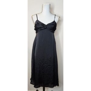Khaki Krew Womens Large Simple Black Satin Prom Evening Dress Midi Ruched